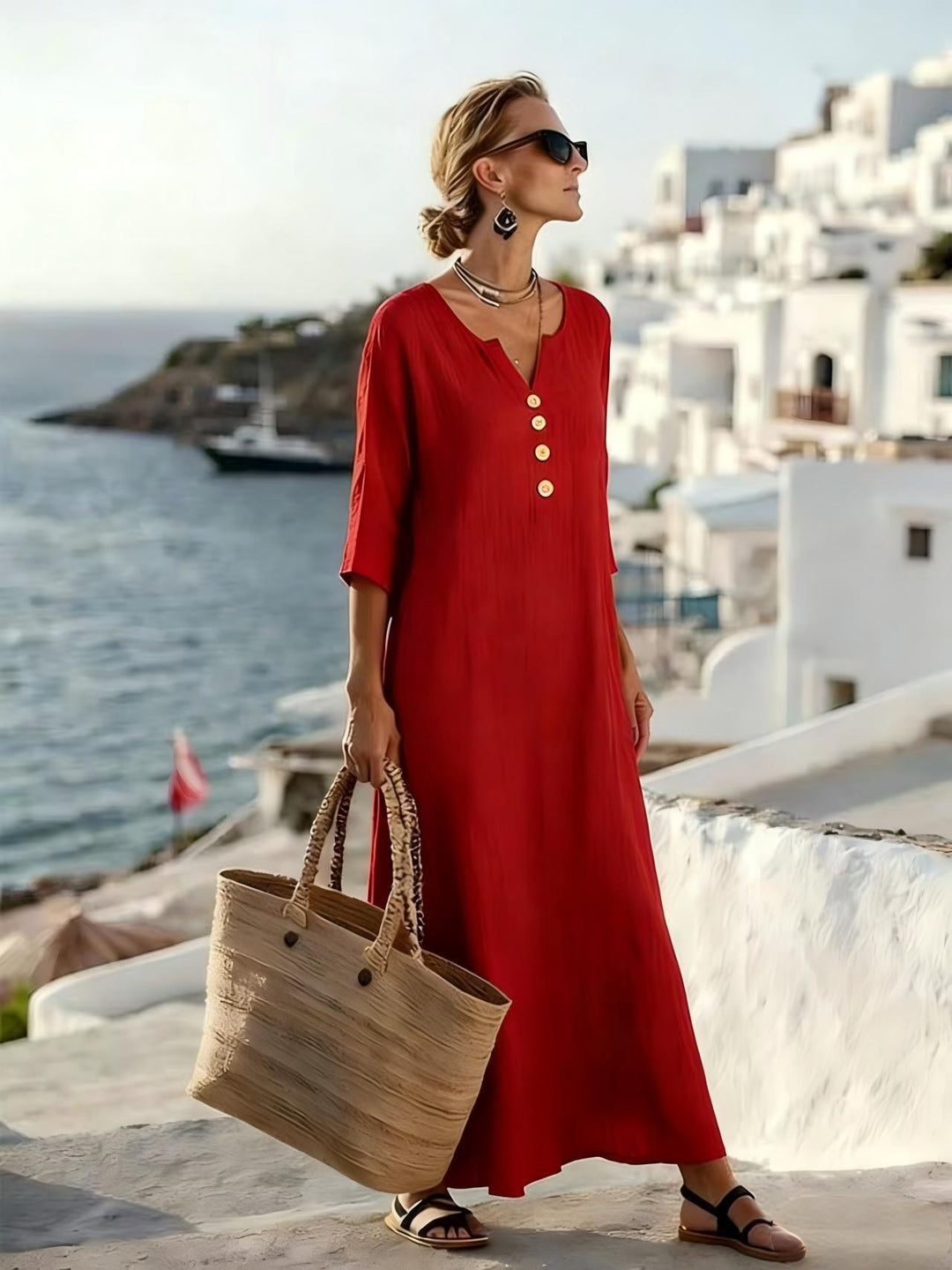 Flowy womens maxi dress for warm weather and holidays