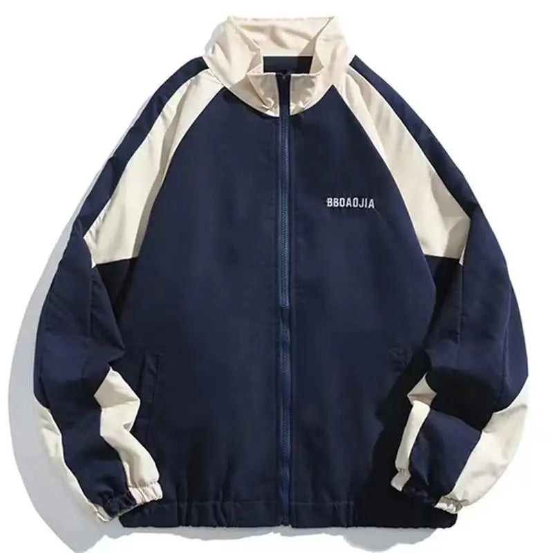 Men's Apricot and dark blue color-block windbreaker jacket