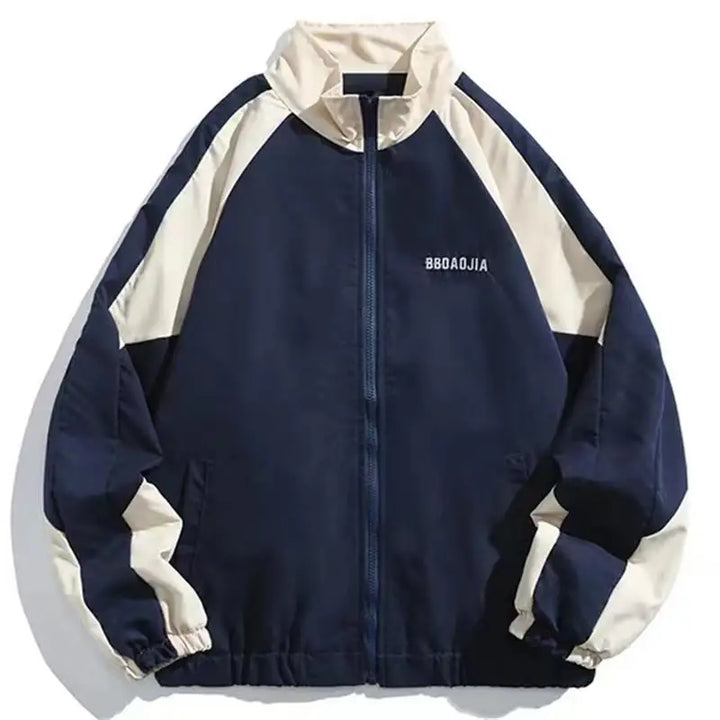 Men's Apricot and dark blue color-block windbreaker jacket