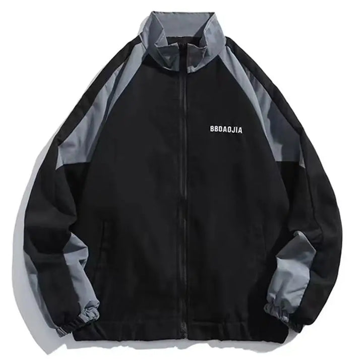 Men's Black and gray color-block windbreaker jacket front view