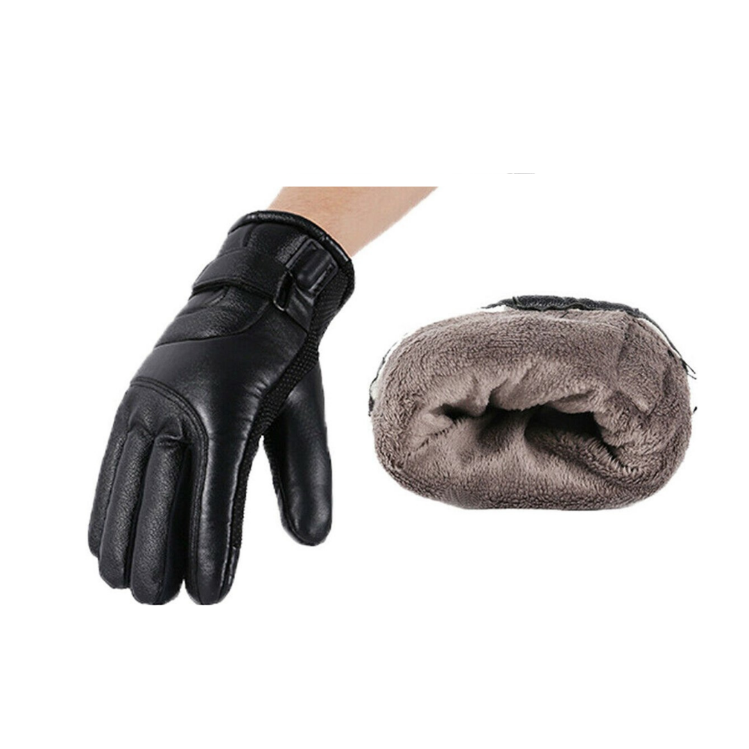 Black rechargeable heated gloves displaying soft interior lining and exterior finish