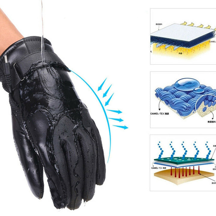 Water-resistant heated winter gloves being tested under running water