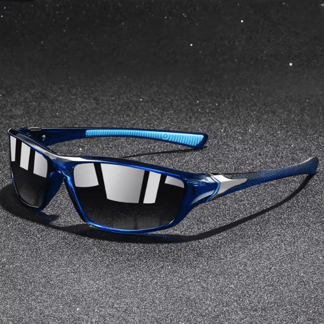 Performance cycling sunglasses highlighting aerodynamic lens contour