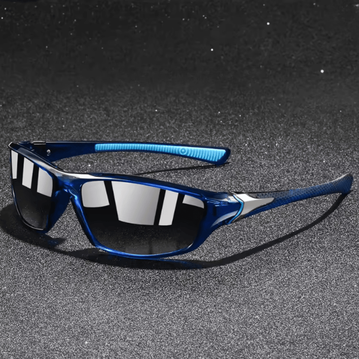 Performance cycling sunglasses highlighting aerodynamic lens contour