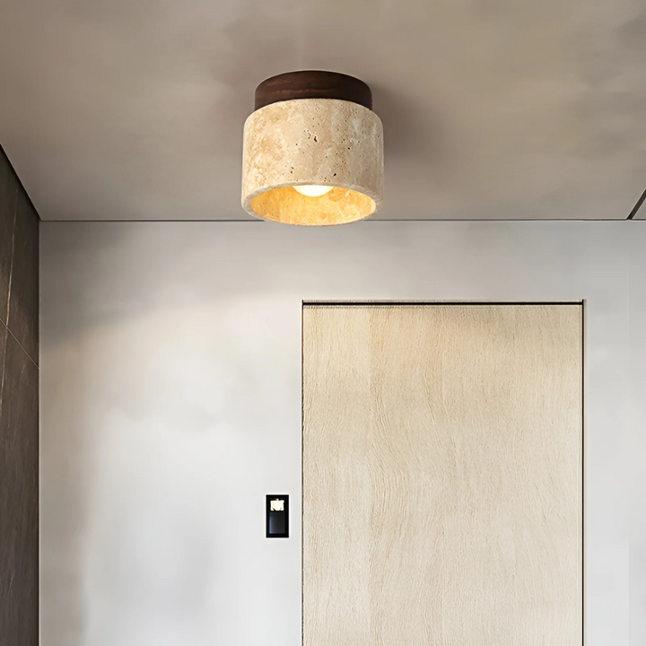 Wabi Sabi Japanese ceiling lamp installed in a modern interior hallway