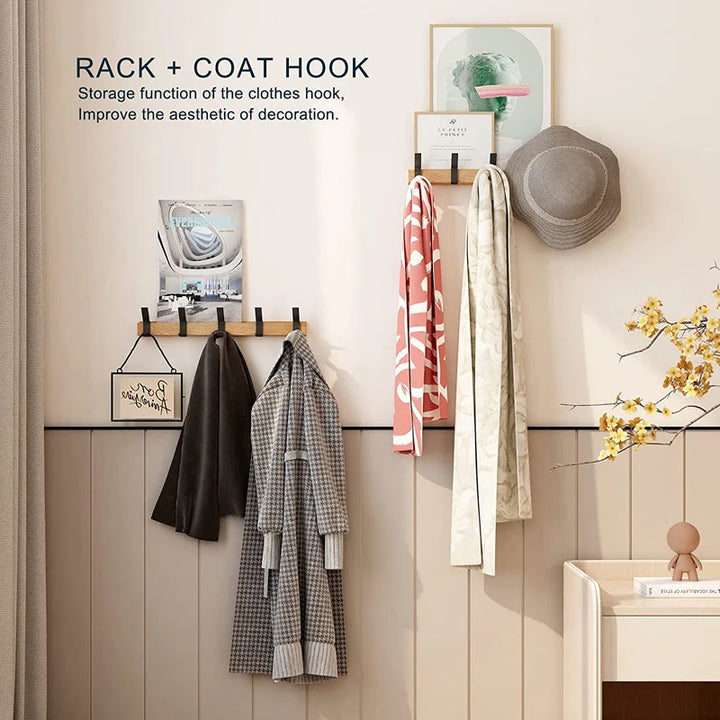 Minimalist home decor wooden wall coat rack showcasing modern design and movable hooks