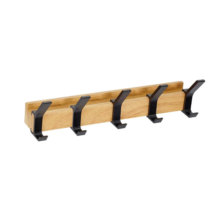 Stylish hallway storage solution featuring a wooden wall coat rack with adjustable hooks
