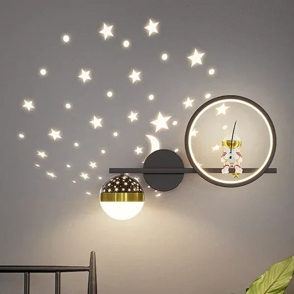 Kids wall lamp shaped like an astronaut for bedroom lighting and decor