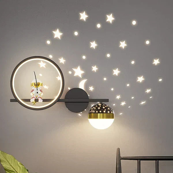 Astronaut night light and star projector wall sconce for kids room