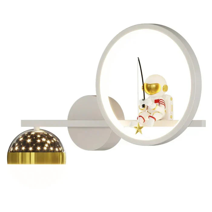 Close-up of astronaut wall lamp detail for children's bedroom lighting