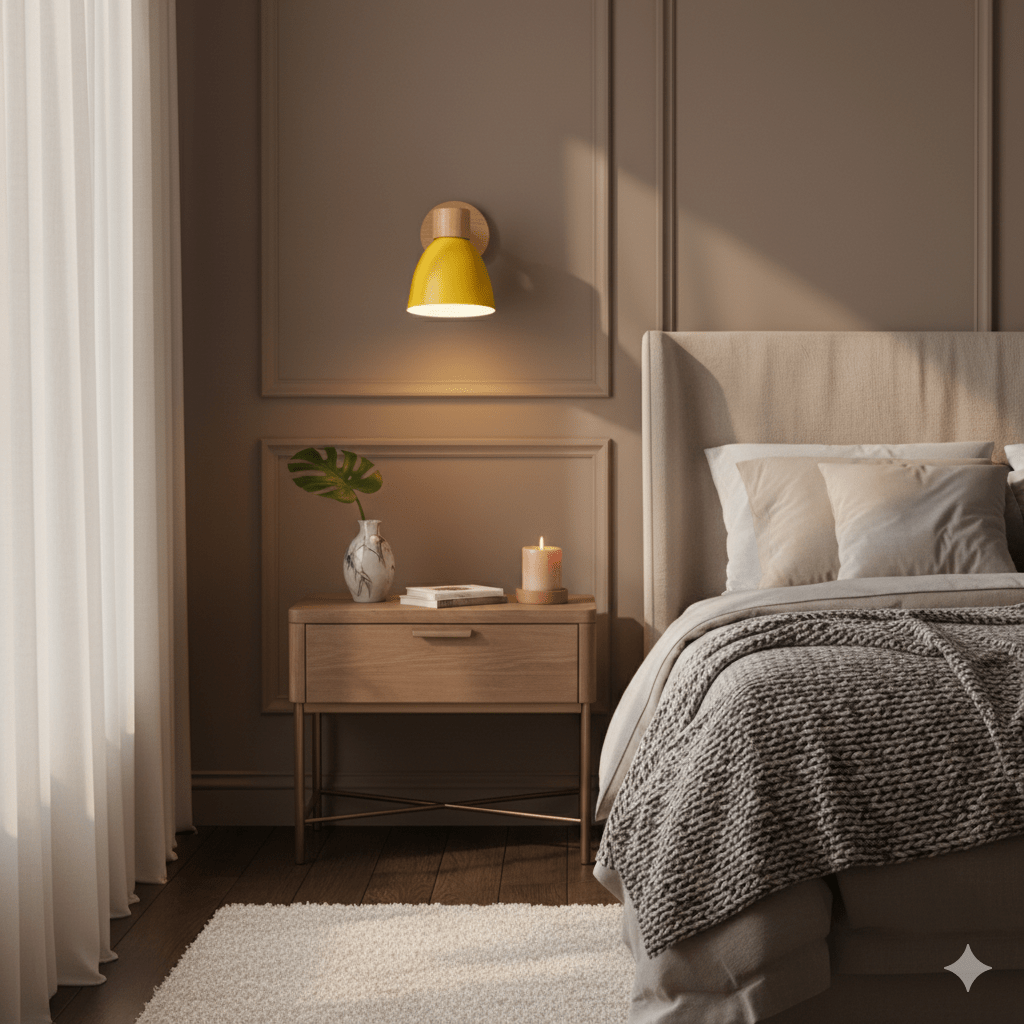Minimalist decor wall lamp installed beside bed for cozy reading light