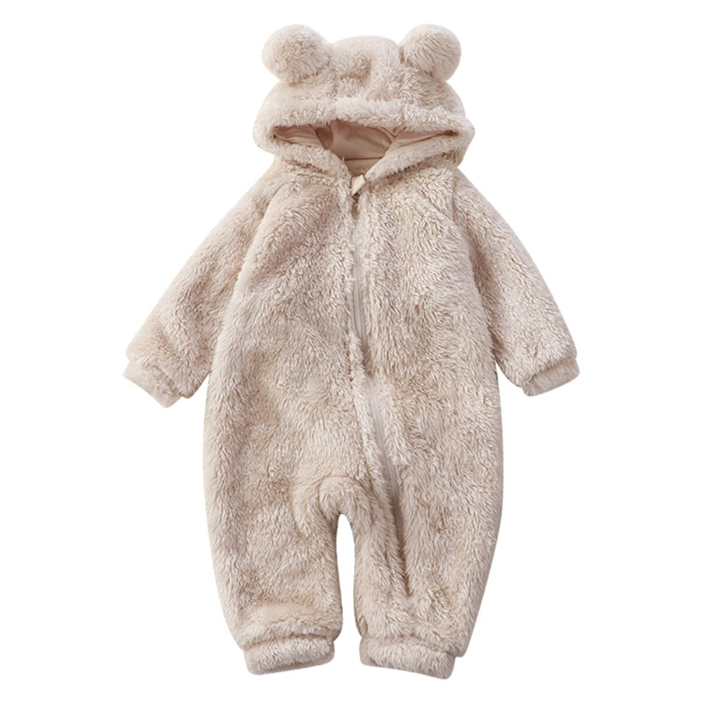 Beige baby bear hooded onesie with cute ears