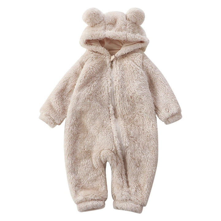 Beige baby bear hooded onesie with cute ears