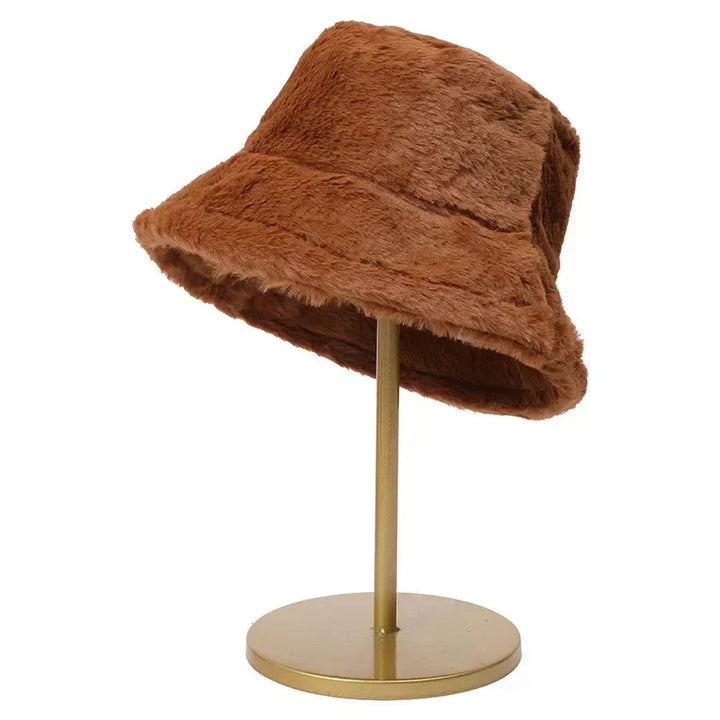 Comfortable women's fuzzy winter hat displayed on a mannequin