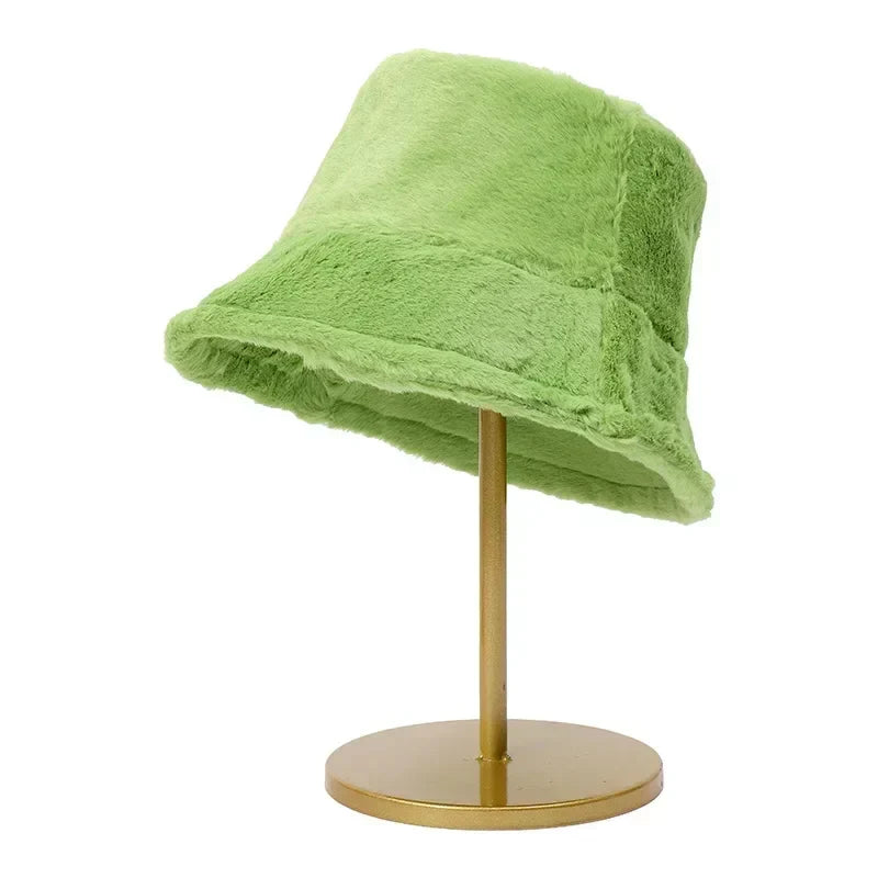 Elegant women's warm bucket hat showing interior lining detail