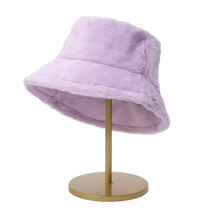 Trendy autumn and winter plush hat for women, angled shot