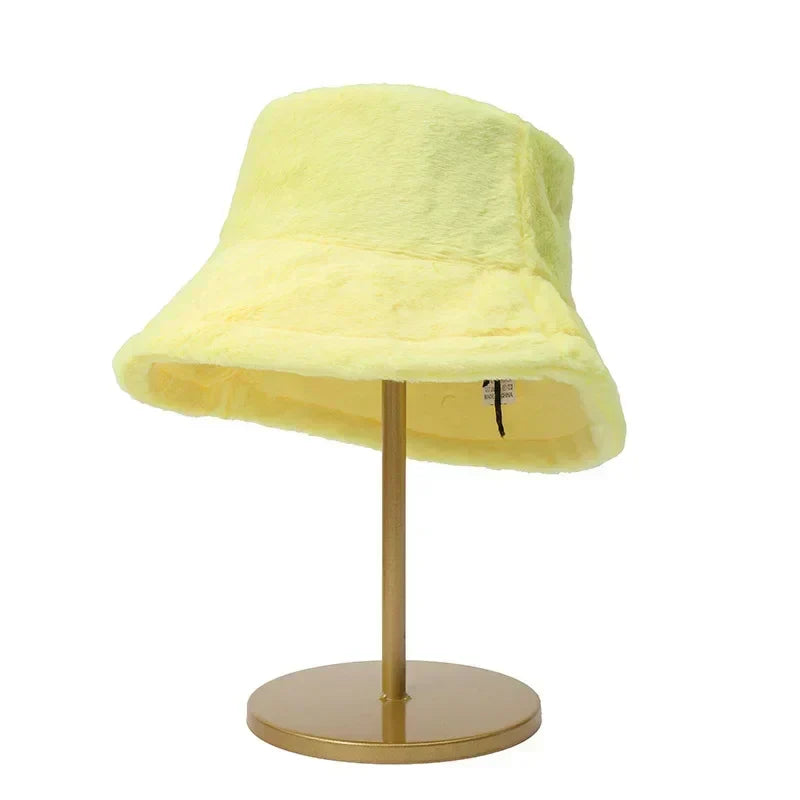 Casual streetwear style fuzzy winter hat for women in neutral tone