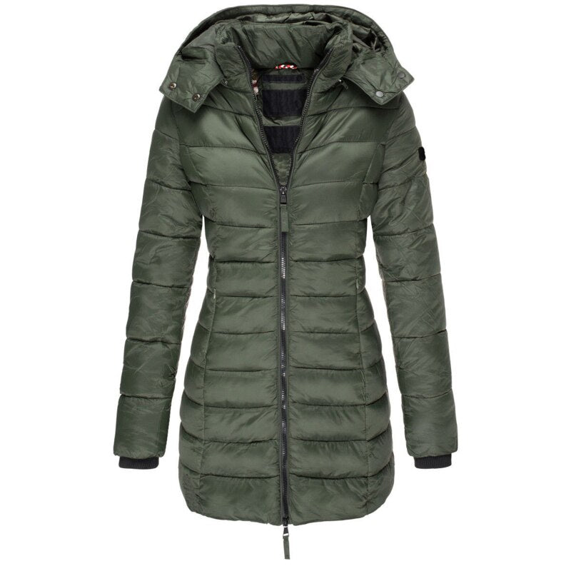 Women's Hooded Winter Puffer Jacket Olivia in Green viewed from front