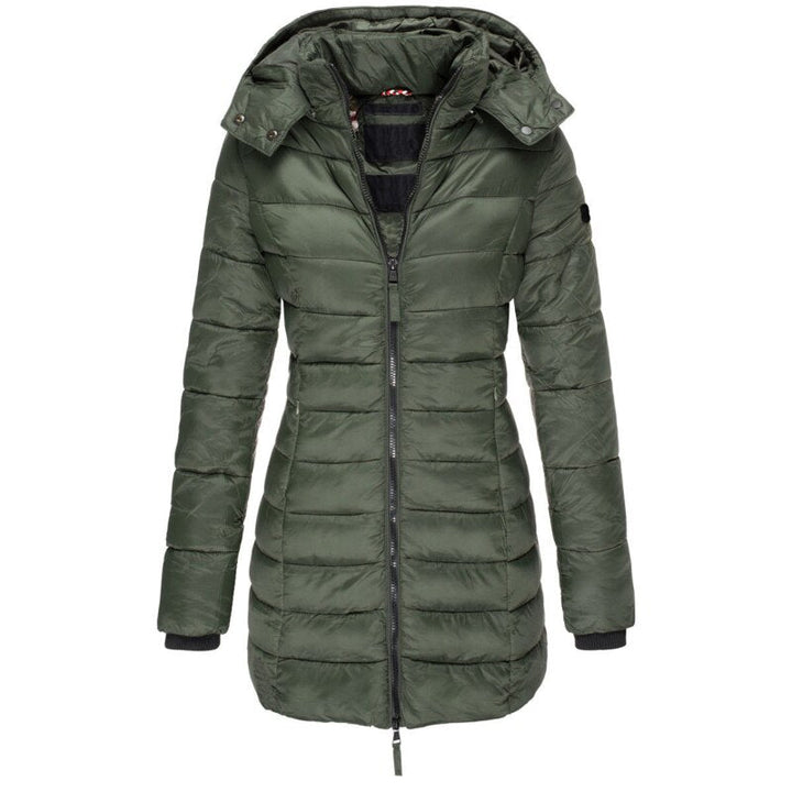 Women's Hooded Winter Puffer Jacket Olivia in Green viewed from front
