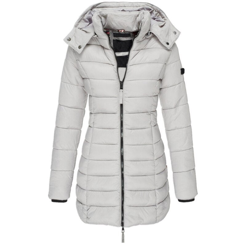 Close-up of zipper and fabric texture on warm women's winter coat