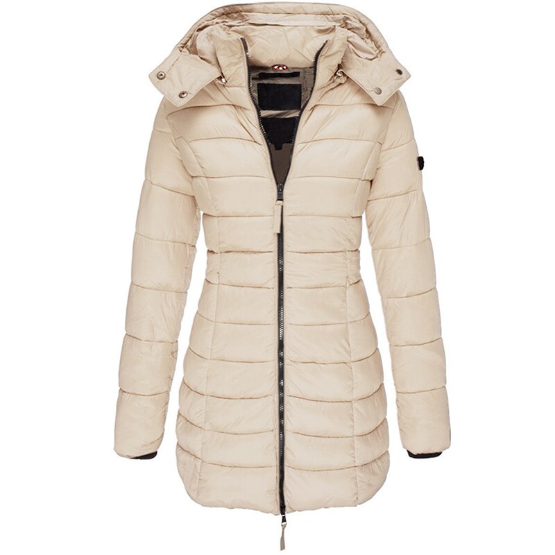 Women's warm winter puffer jacket Olivia in olive green with hood