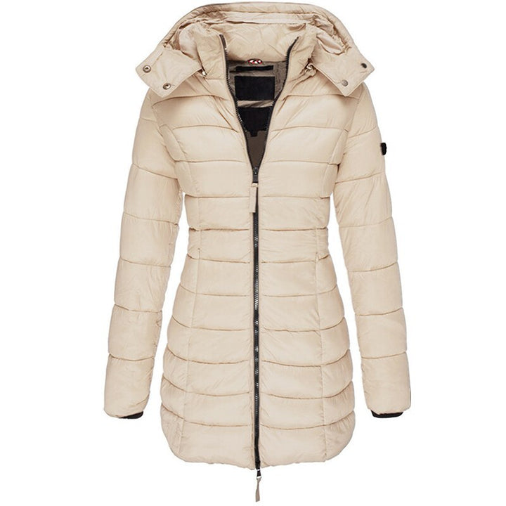 Women's warm winter puffer jacket Olivia in olive green with hood