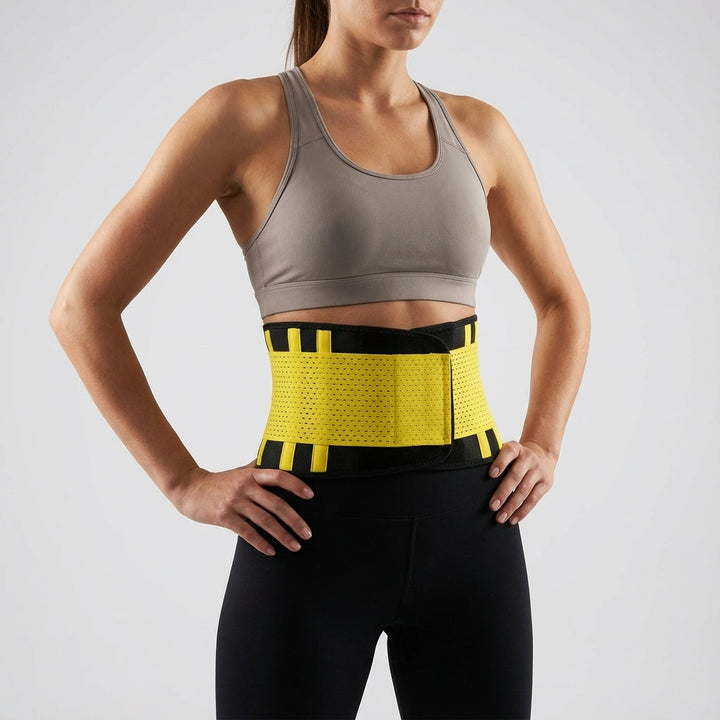Rolled up women's training belt showing compact gym gear design for easy portability