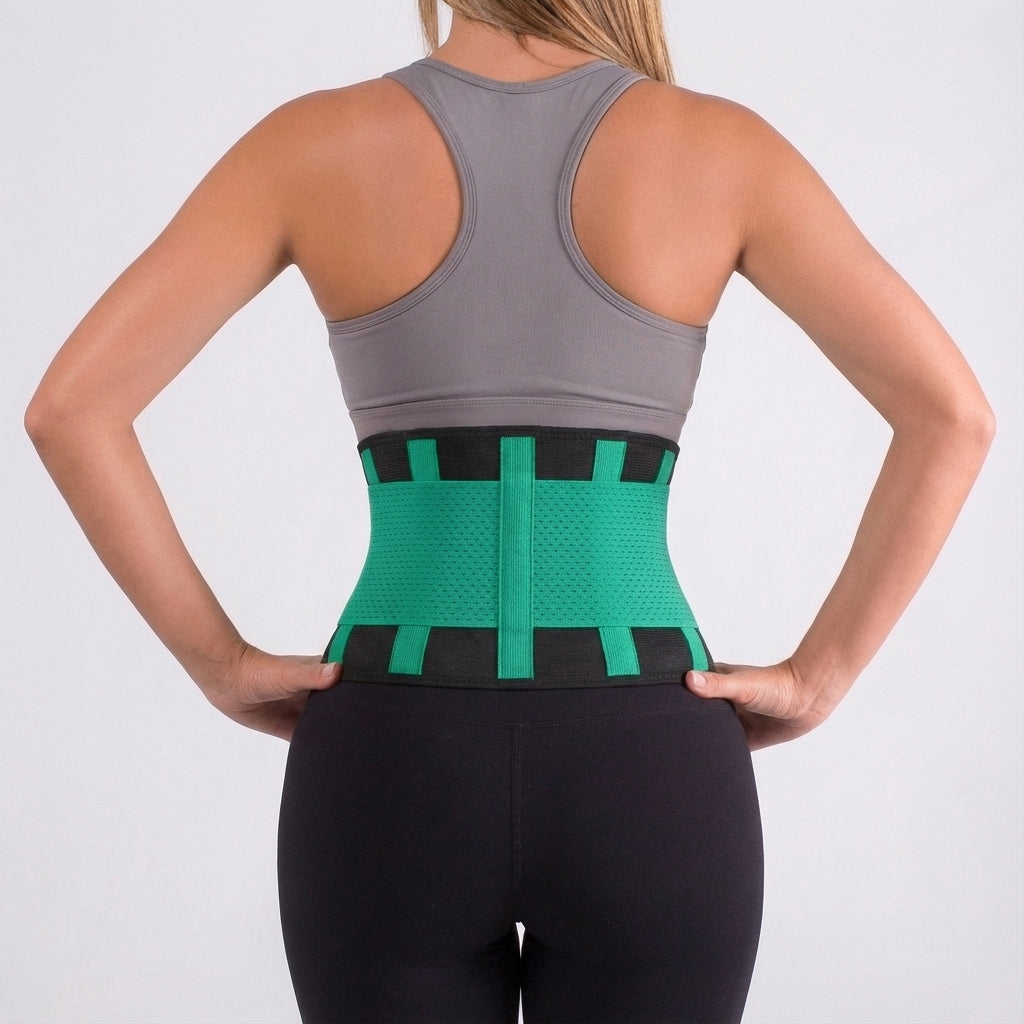 Back view of lower back support waist belt designed for gym workouts and heavy lifting