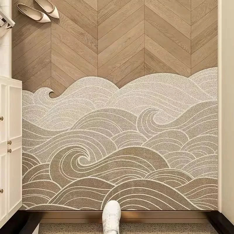 Non-slip PVC indoor door mat in Waves pattern placed at a home entrance