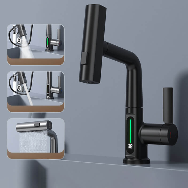 Black WaterMaster flexible LED kitchen faucet with digital display