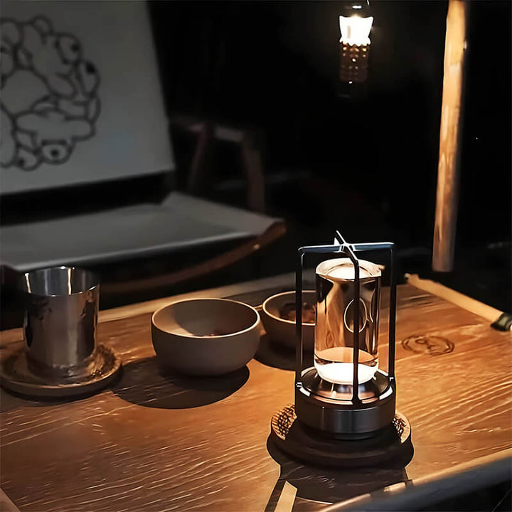 Touch control lamp showing various lighting modes and colors