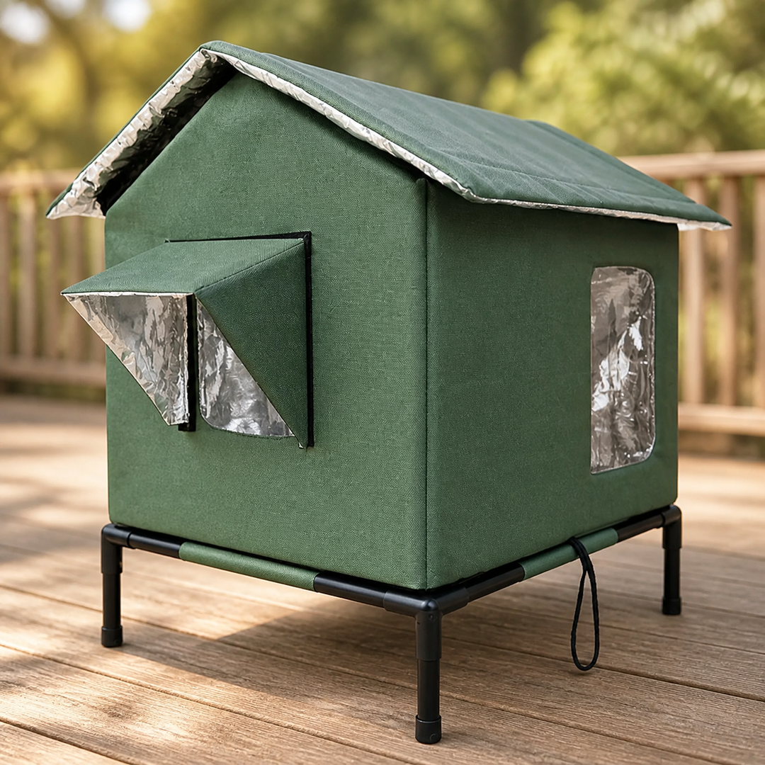 Durable outdoor cat shelter featuring weatherproof fabric and cozy interior
