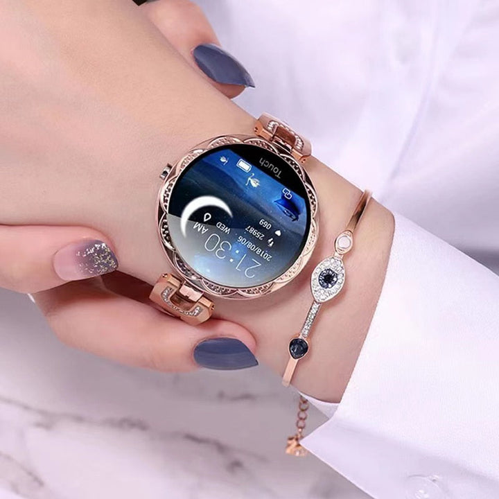 Stylish waterproof smartwatch displaying fitness data and notifications