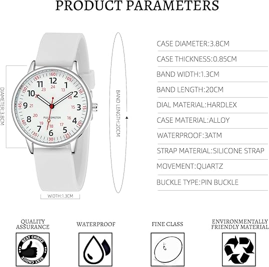 Product parameters and specifications diagram for nurses watch