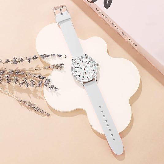Waterproof nurses watch with white dial and clear Arabic numerals