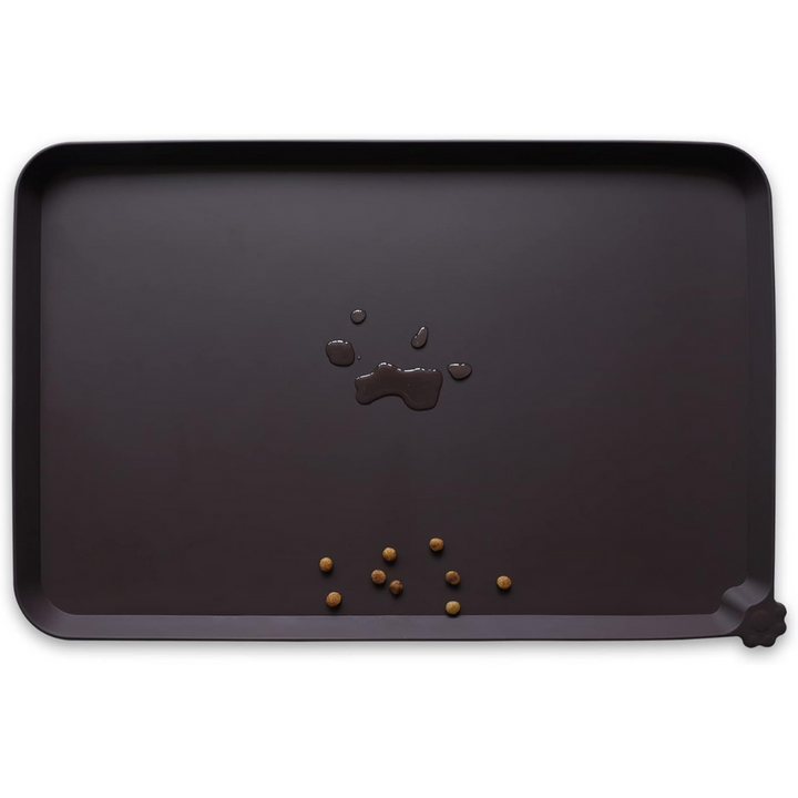 Large size dog feeding mat placed underneath stainless steel pet bowls