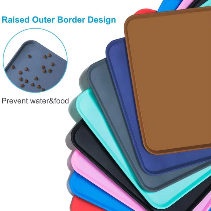 Cat eating happily on top of a non slip waterproof pet feeding mat