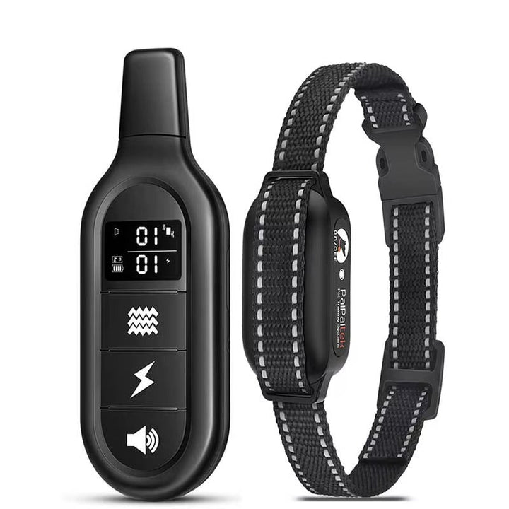 Waterproof and rechargeable 1000m dog training e-collar with remote and single collar in black
