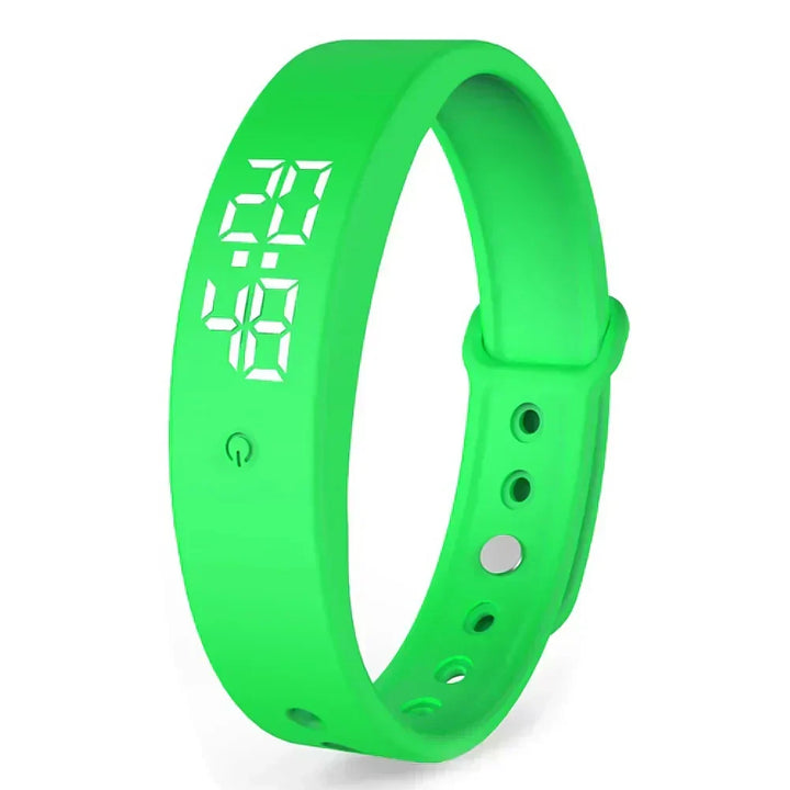 Green waterproof fitness smartwatch with flexible band