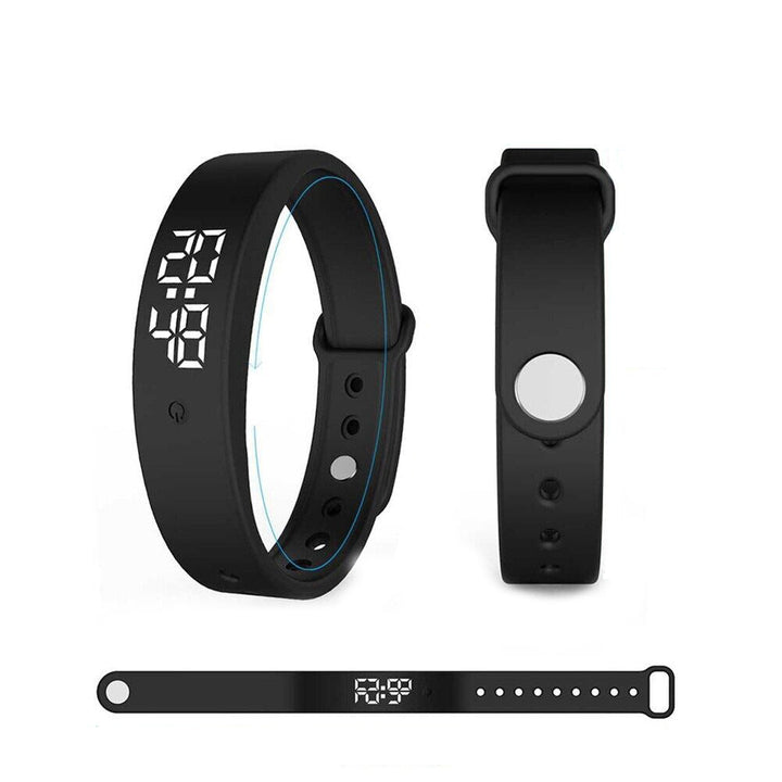 Side profile of unisex waterproof smart fitness watch showing sleek digital display