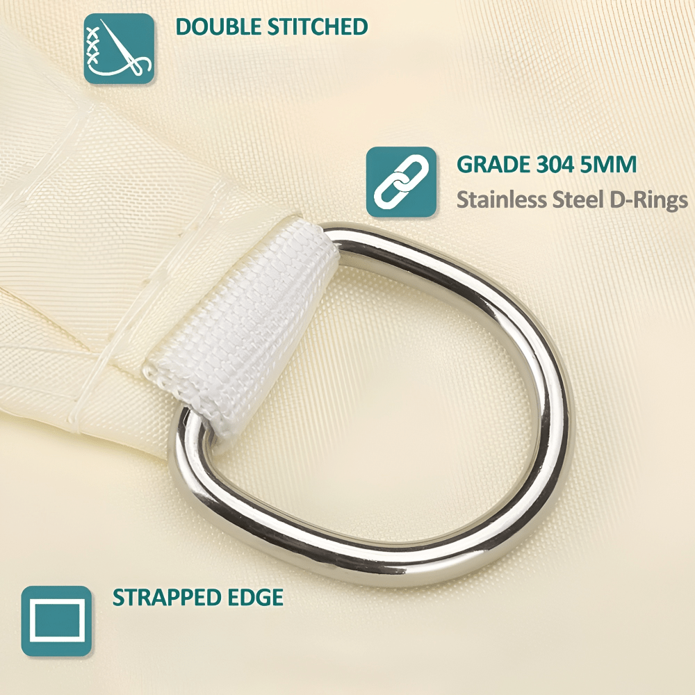 Waterproof patio shade sail blocking harsh sunlight on a modern deck