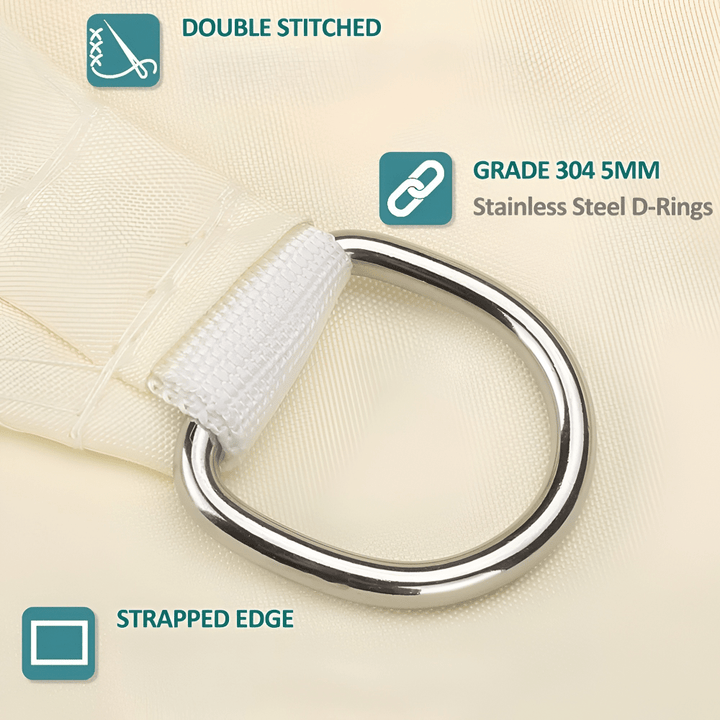 Waterproof patio shade sail blocking harsh sunlight on a modern deck