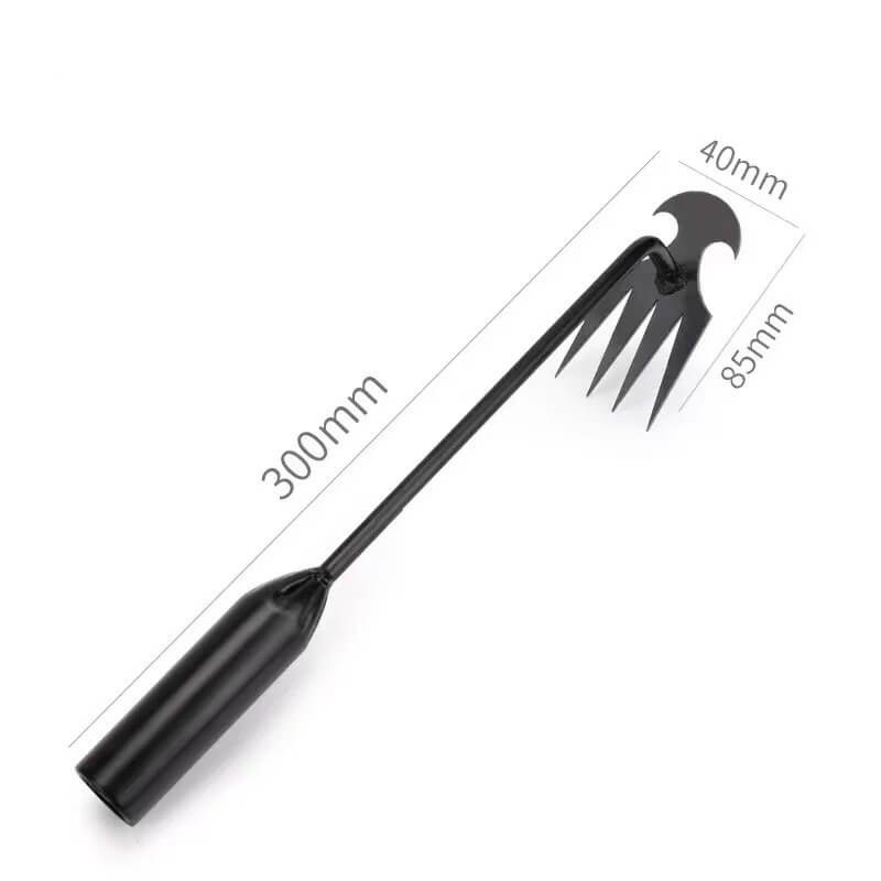 30 cm black metal hand weeding tool with four-pronged claw