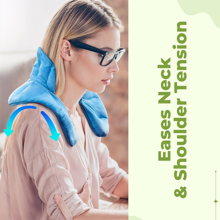Weighted neck wrap configured for soothing hot therapy to ease muscle tension