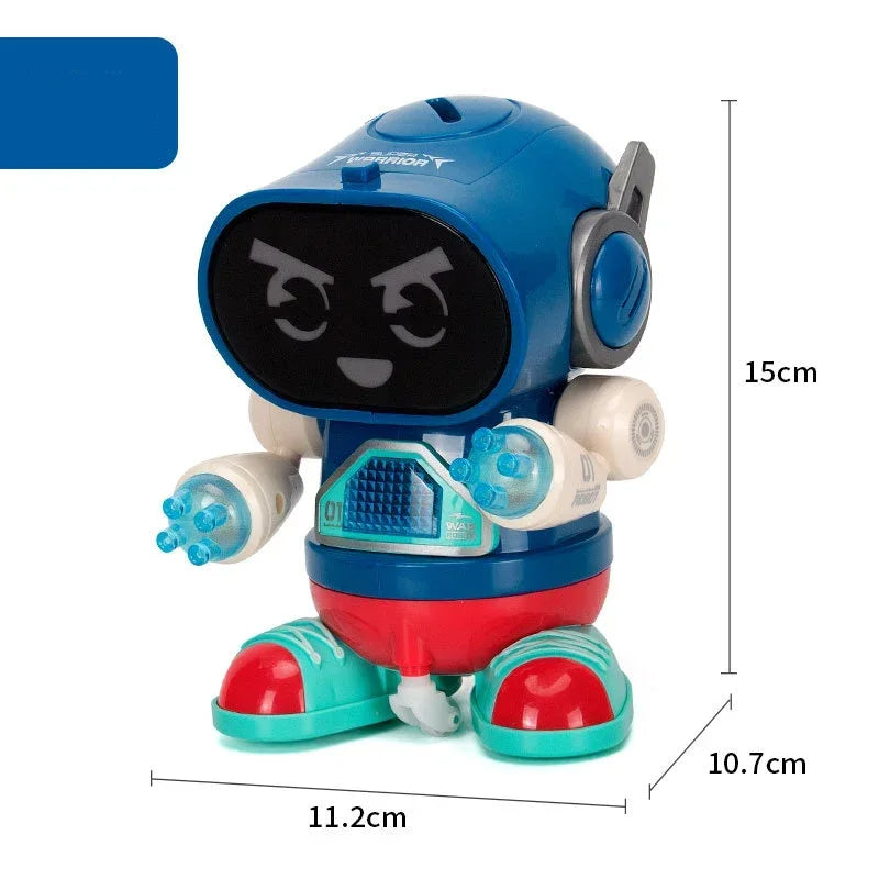 Full body shot of educational electronic robot toy with light up features