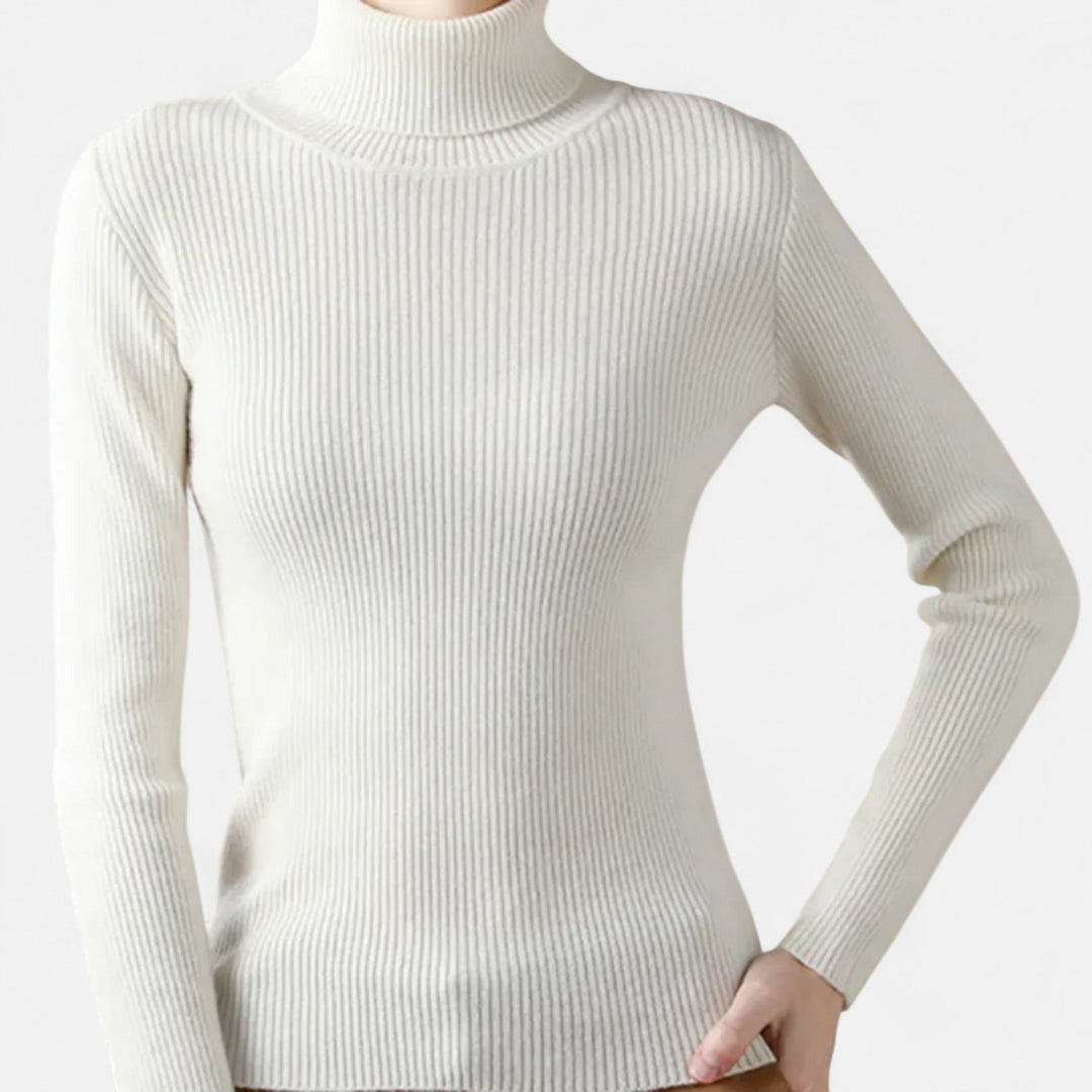 Ribbed pullover turtleneck top for women, winter clothing essential