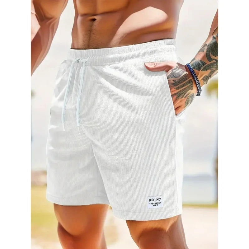 Men's casual summer drawstring shorts in white with side pockets
