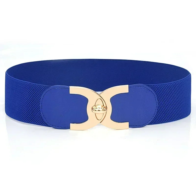 Side angle of the fashionable elastic statement belt for women, highlighting its flexible and comfortable fit.
