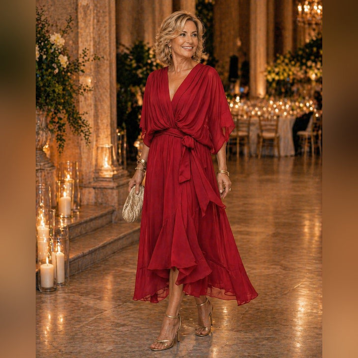 Hemline and drape detail of the elegant summer dress for women