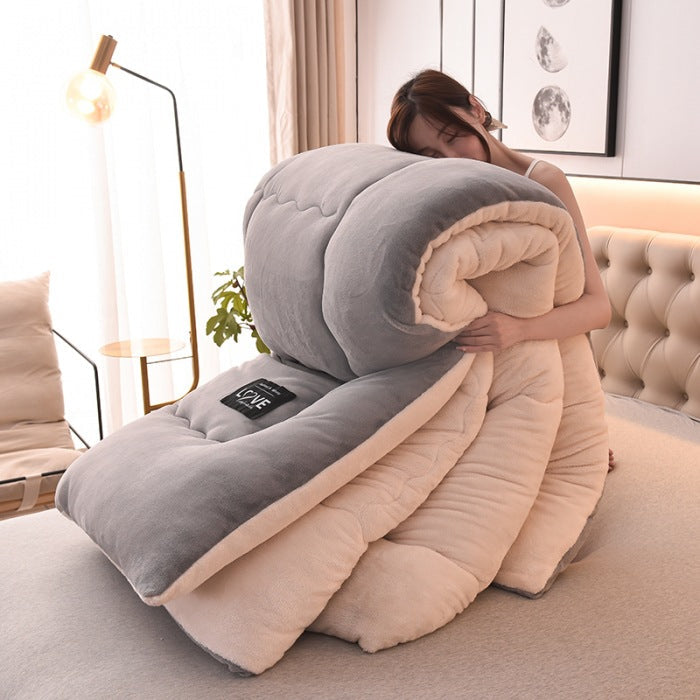 Folded home textiles winter duvet displaying premium bedding quality